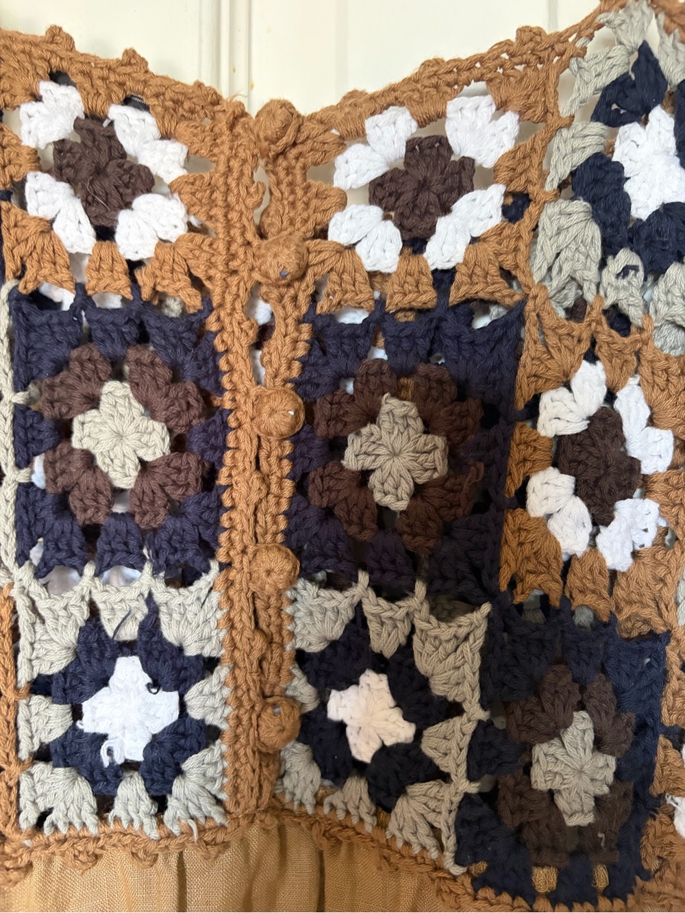 Zara MixedCrochet Patchwork Top in Brown, Black & Cream Size M - Picture 6 of 9